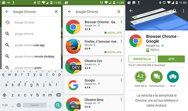 Installare Chrome dal Play Store