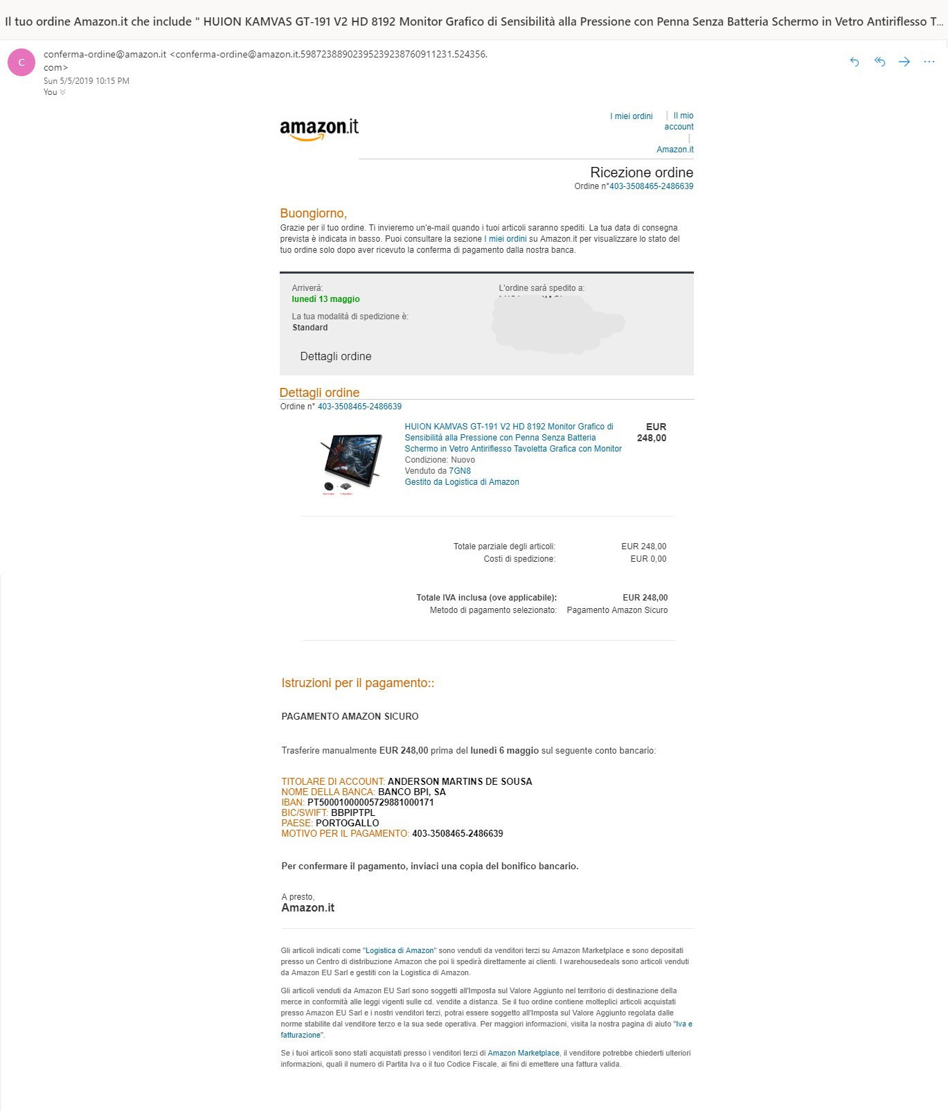 Email venditore truffatore Amazon